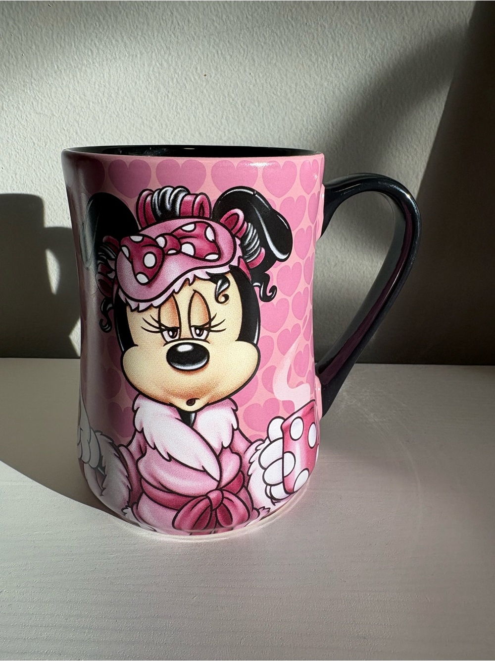 Disney Minnie Mouse Pink and Black Ceramic Mug with Heart Pattern